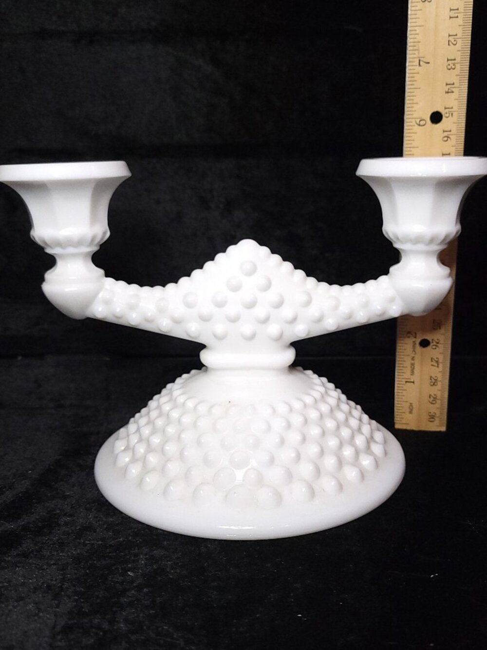 Vintage Fenton Milk Glass Hobnail Double Candle Holder